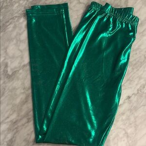 Vibrant Green Satin Leggings with Tapered Fit